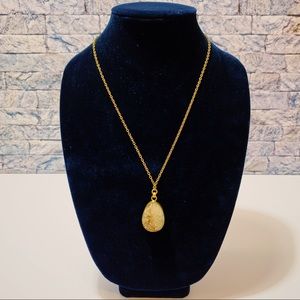 Distressed Gold with Crystal Pendant Long Necklace